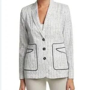 NWT CAbi By Invitation Cream Navy Abstract Print Blazer Jacket Size 2